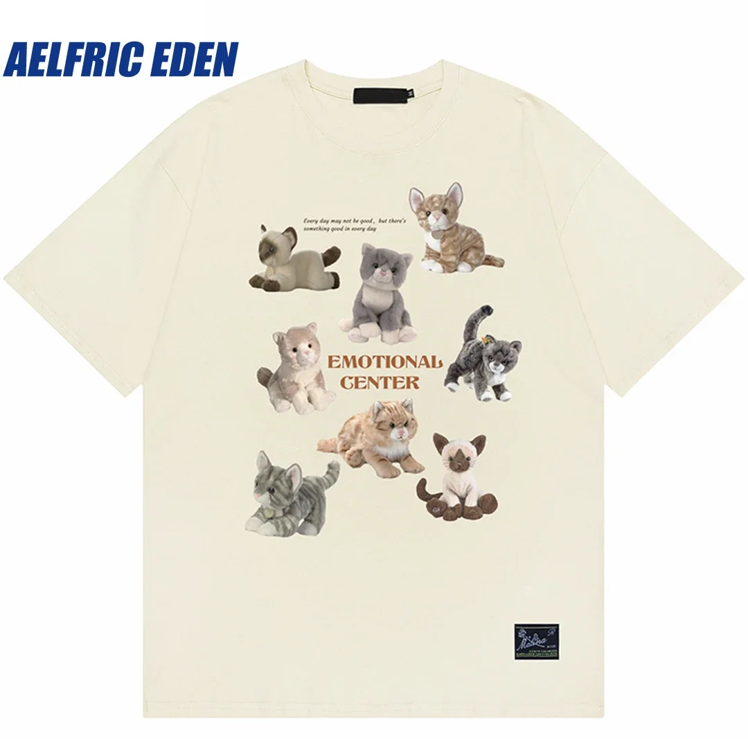 Aelfric Eden Funny Cat Dog Doll Graphic T-Shirt 2023 Men Streetwear T Shirt  Harajuku Vintage Tshirt Hip Hop Tops Tees Cotton