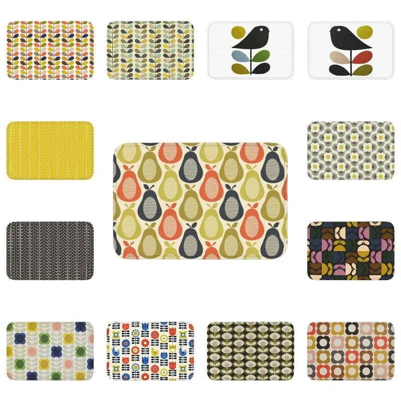 Mid Century Scandinavian Flower Orla Kiely Doormat Non-Slip Bath Kitchen Mat Balcony Floor Door Entrance Carpet Rug Footpad