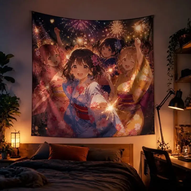 VIKAMA Rock Singer Anime Tapestry, Star Wall Hanging, Kawaii Music Wall Decor Blanket for Teen Girls Bedroom Dorm Room