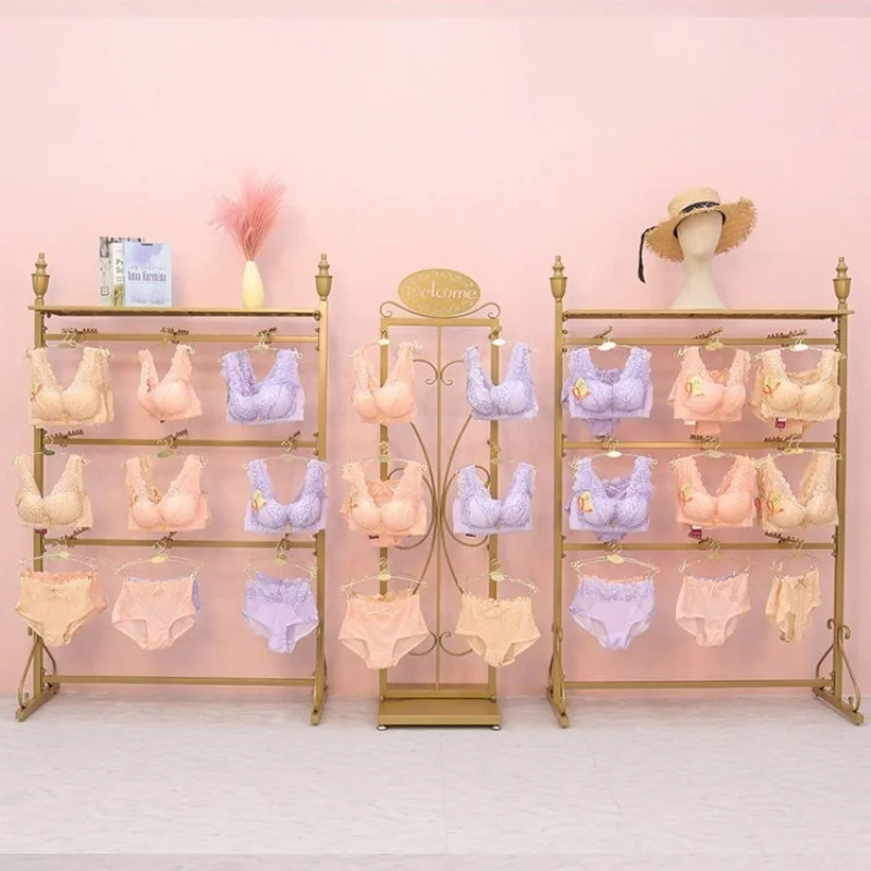 Custom, Retail Lingerie Winkel Goud Metalen Vrouwen Bh Ondergoed Display Opknoping Rack Winkel Meubels