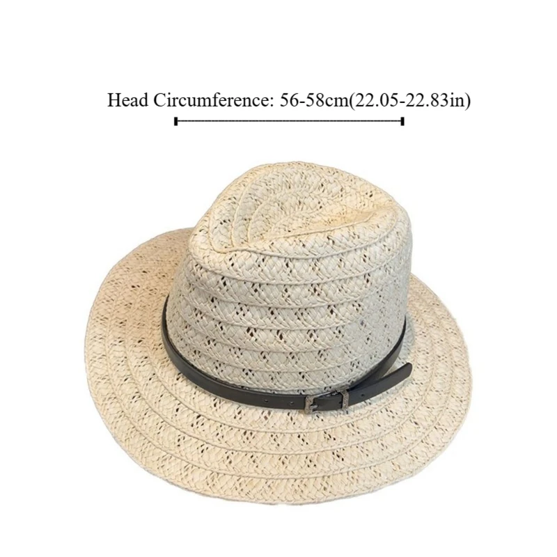 Fashion Hollow Hollow Straw Hat Jazz Wide Brim Western Cowboy Hat Leather Buckle Sunscreen Visor Cap Unisex