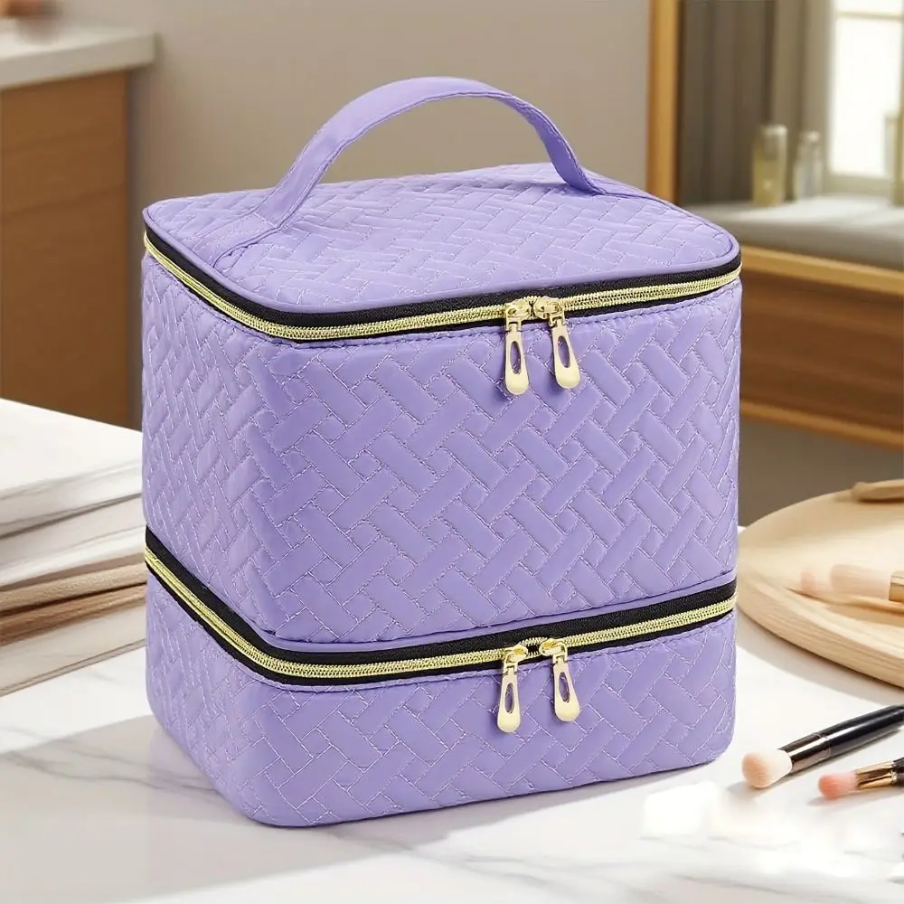 Double Layer Nail Polish Organizer Bag Large Capacity Handheld Nail Care Kit Bag 30 Compartment Cosmetic Bag for Nail Lovers