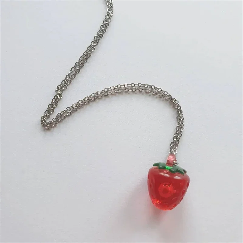 Simple Strawberry Pendant Necklace Red and Pink Strawberry Charm Coquettish Cottage core Fairy core Jewelry