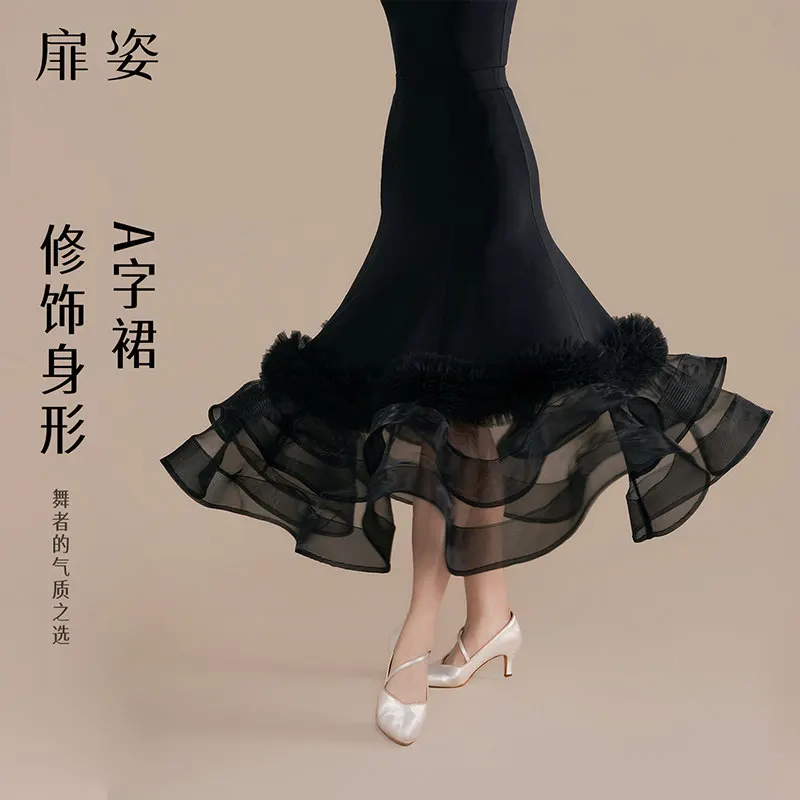 

2026 High-end Modern Dance Ballroom Dance Skirt Women's New Style Ballroom Dance Waltz Professional Large Skirt F2173