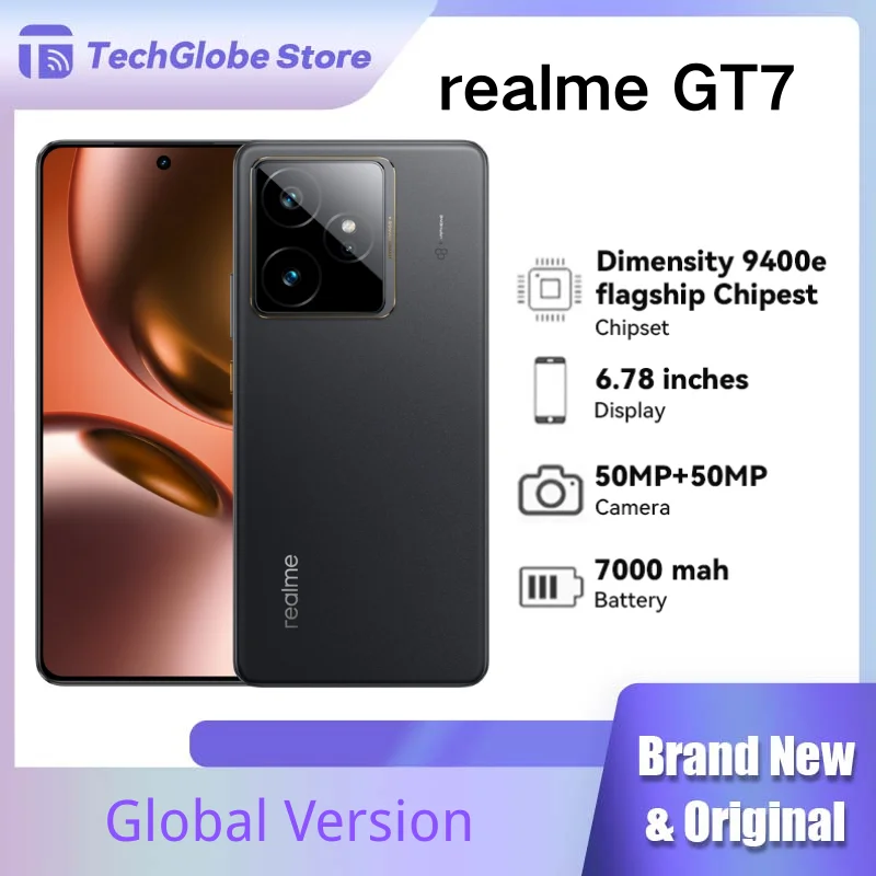 Realme GT 7, флагман 5G, размер 9400e, 6,78-дюймовый дисплей, 120 Гц, быстрая зарядка 120 Вт, 7000 мАч, 50 МП 2X, IP69, смартфон