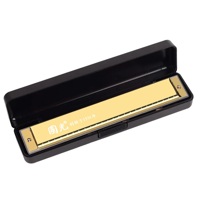 Guoguang Tremolo Harmonica 24 Hole Key C Mouth Organ Phosphor Bronze Blues Harp Kit with Case for Kids