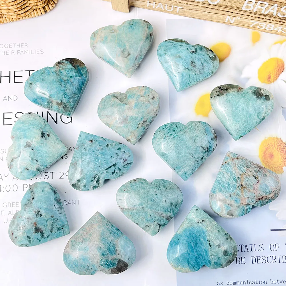 Amazonita Natural con cuarzo ahumado en forma de corazón, piedra preciosa curativa pulida, adornos de escritorio, regalo de cristal, decoración del hogar, 1 ud.