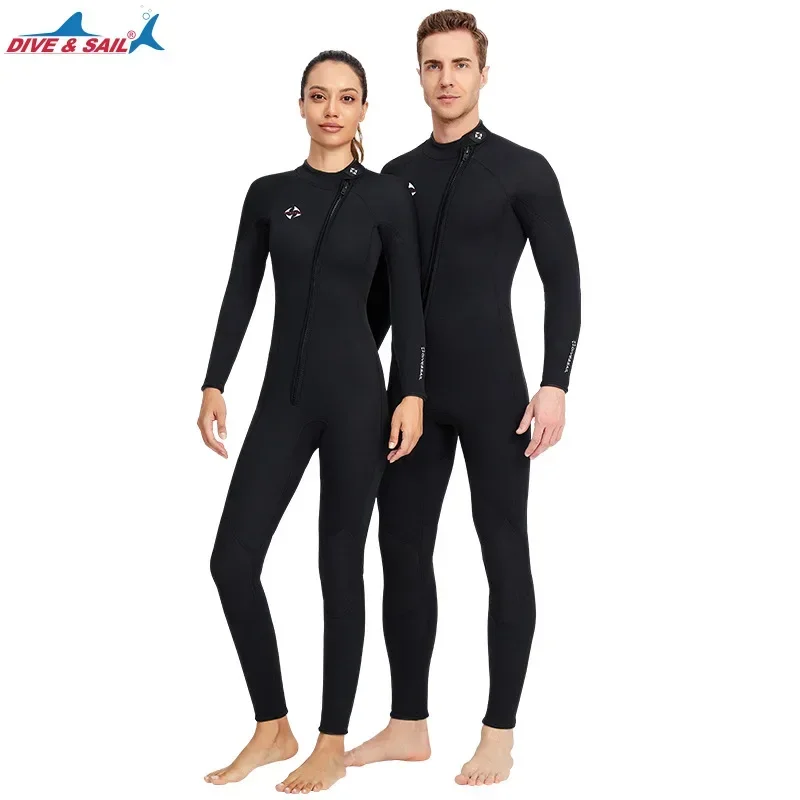 

3mm Neoprene Wetsuit Men's One-piece Front Zipper Surfing Cold Water Swimming Diving Suit Women's Long-sleeve Winter Swimwear