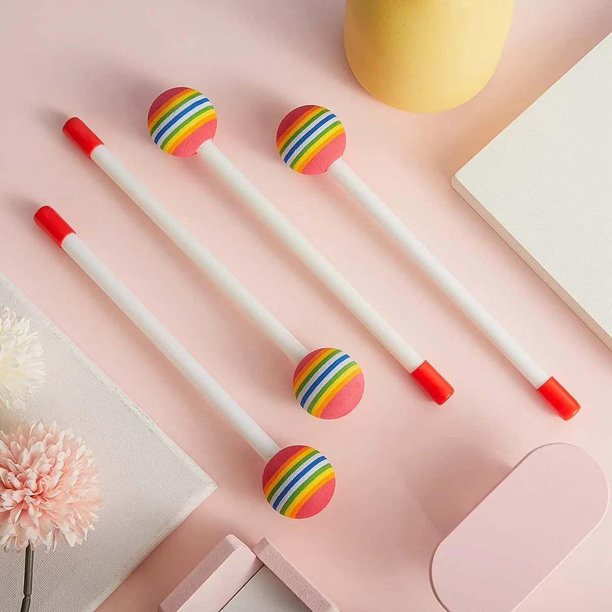 12 Pcs Lollipop Drum Mallet Sticks Round Rainbow Hammer Percussion Sticks Drumsticks for Kids Child Mallet Musical Toy