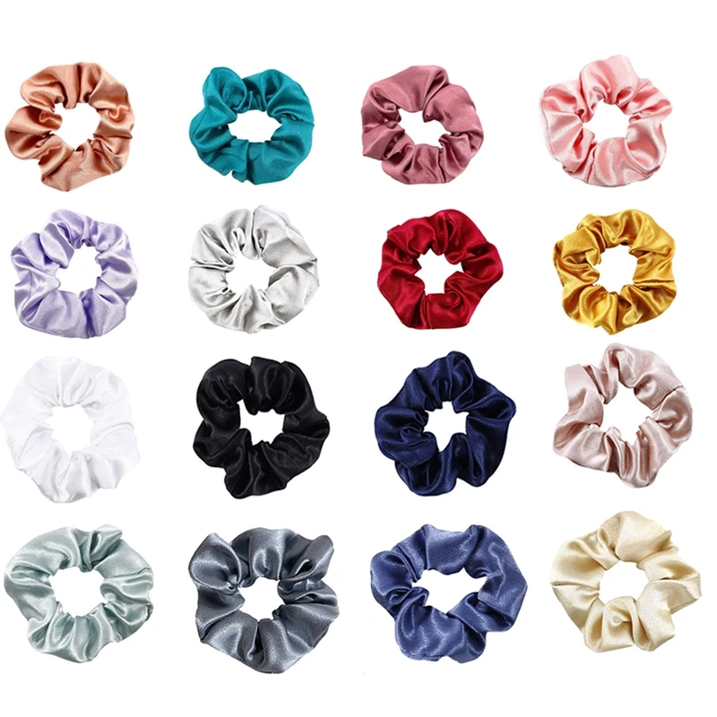 16 Piece Satin Hair Scrunchies For Women Solid Color Elastic Hair Bands Multicolor For Women Girls Ladies