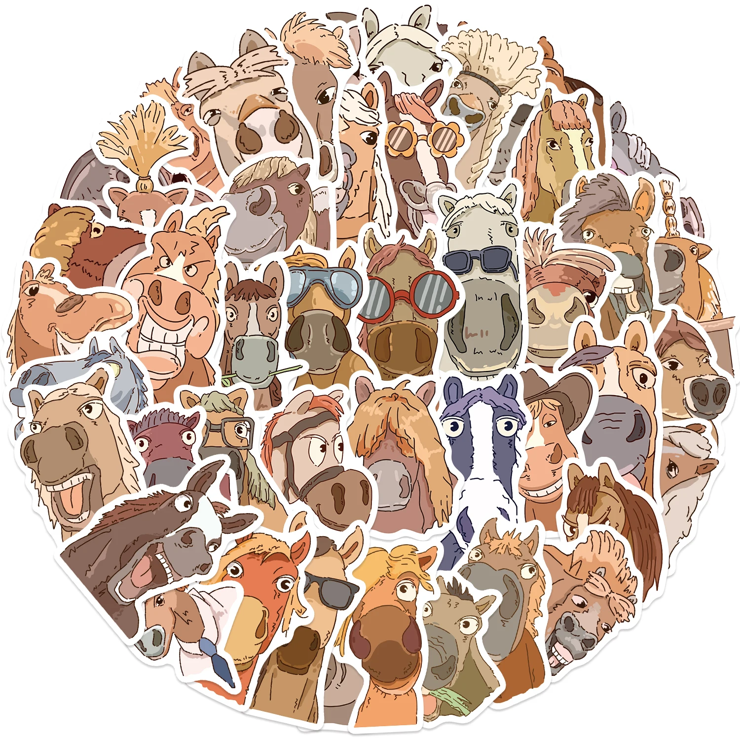 

50-компонентные наклейки с мультяшной лошадью, забавная коллекция, подходящие для мобильных телефонов, ноутбуков и украшений для багажа