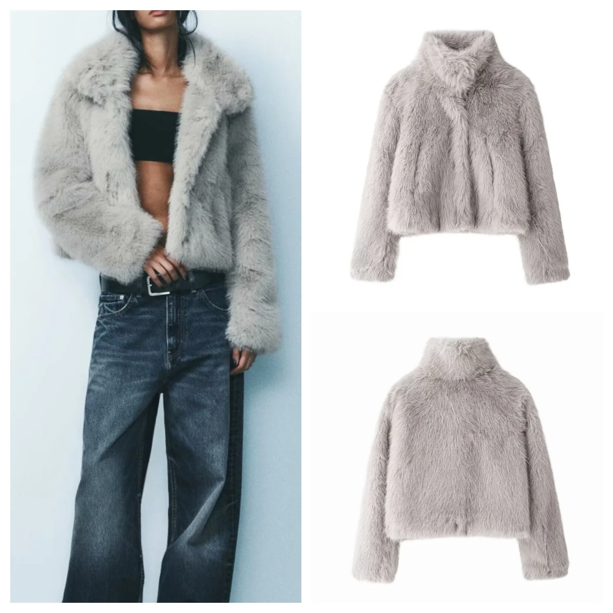 European and American style winter new fashion all-match lapel faux fur jacket