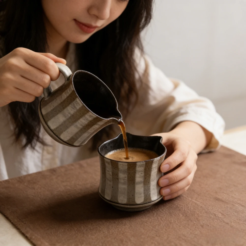 225ml Creative Handmade Coarse Earthenware Vintage Cat Face Mug, A Home-use Design-oriented Niche Coffee Cup Latte Froth Effect