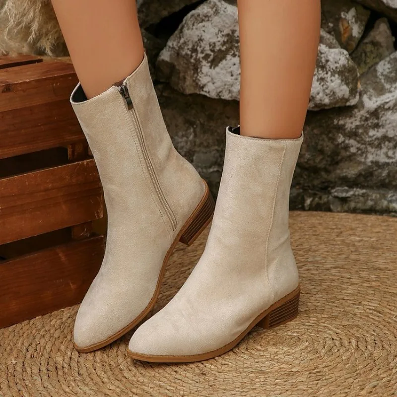 

Fashionable New Comfortable Wear-resistant and Non Slip Women's Boots Winter Sexy and Elegant Solid Color Pointed Walking Boots
