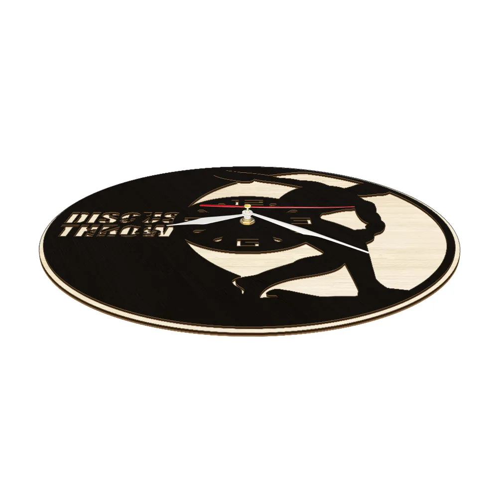 ديسكوس رمي الخشب المنحوت ساعة حائط ملعب ديكور لغرفة الرياضة التدريب ممارسة Slient ساعة حائط Discobolus هدية