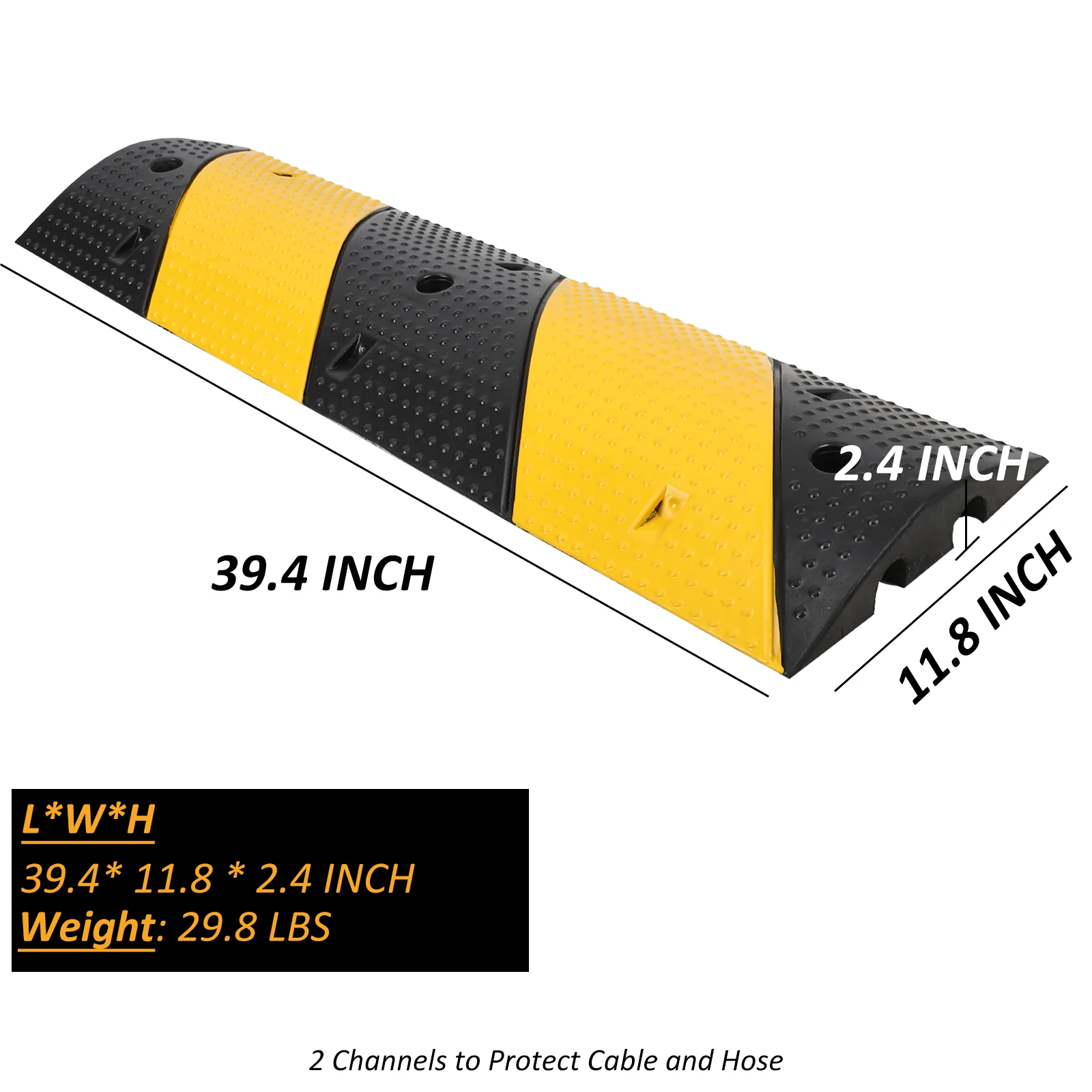 Speed Bump, 2 Pack 3.3 Ft Rubber Speed Bumps for Asphalt Road Driveway, 25000 lbs Load Capacity Modular Cable Ramps