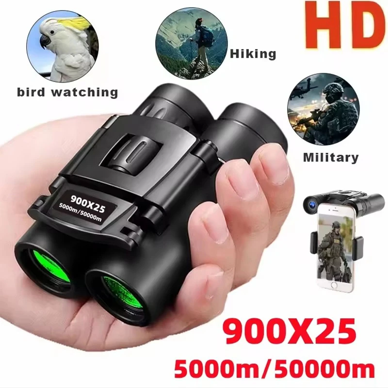 Binoculares 9000M de largo alcance 900x25 HD plegable visión nocturna Mini telescopio óptica FMC para Deportes de caza viajes de acampada al aire libre