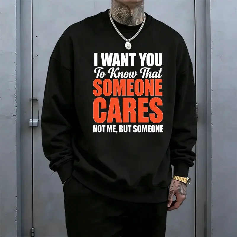 Men’s Crewneck Sweatshirt Featuring a Trending Ironic Text Print and American Dark Humor Slogans; Long Sleeves with a Loose Drop-Shoulder Fit—Streetwear Casual Style, Versatile Pullover.