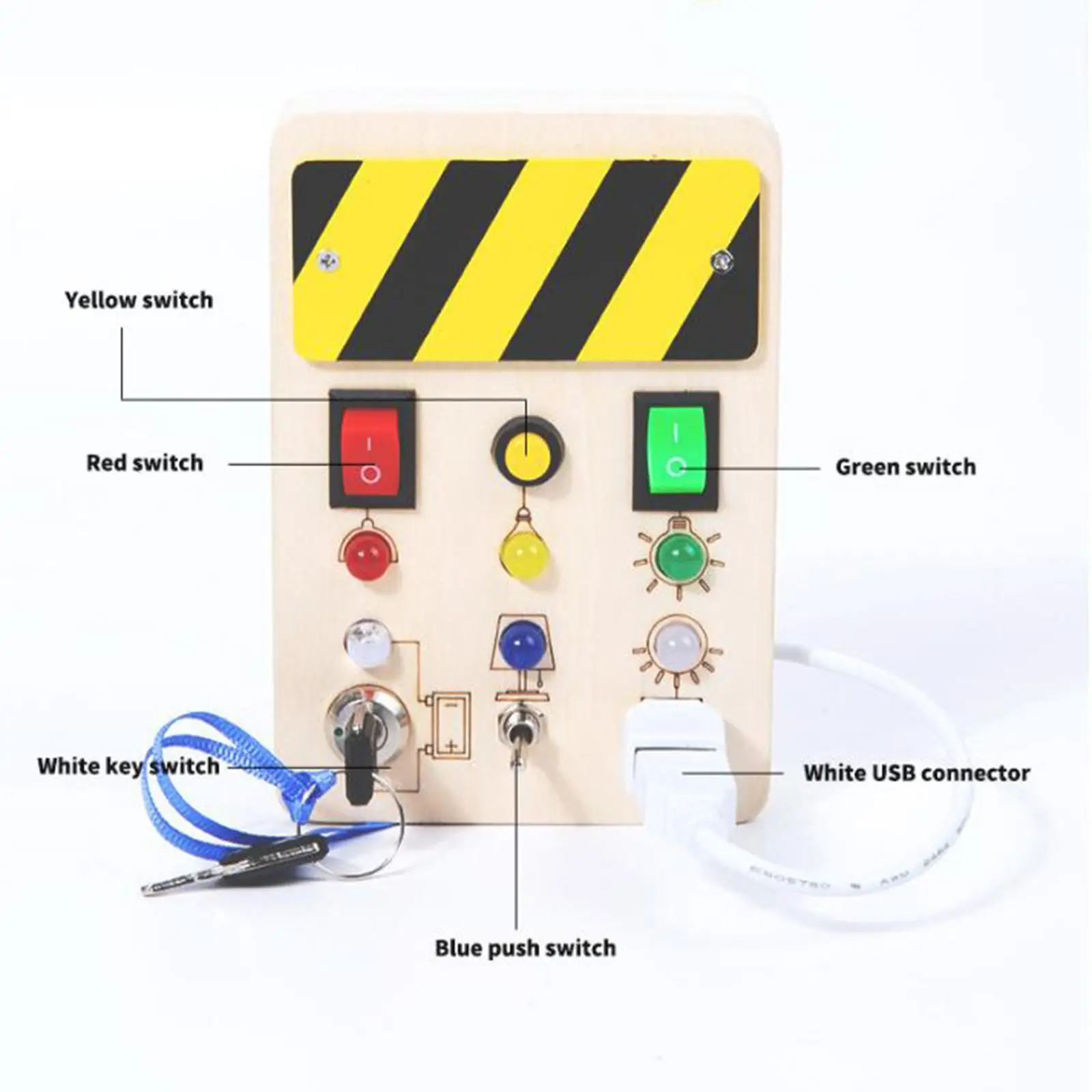 Lights Switch Busy Board Toys with Button Wooden Control Panel for Children