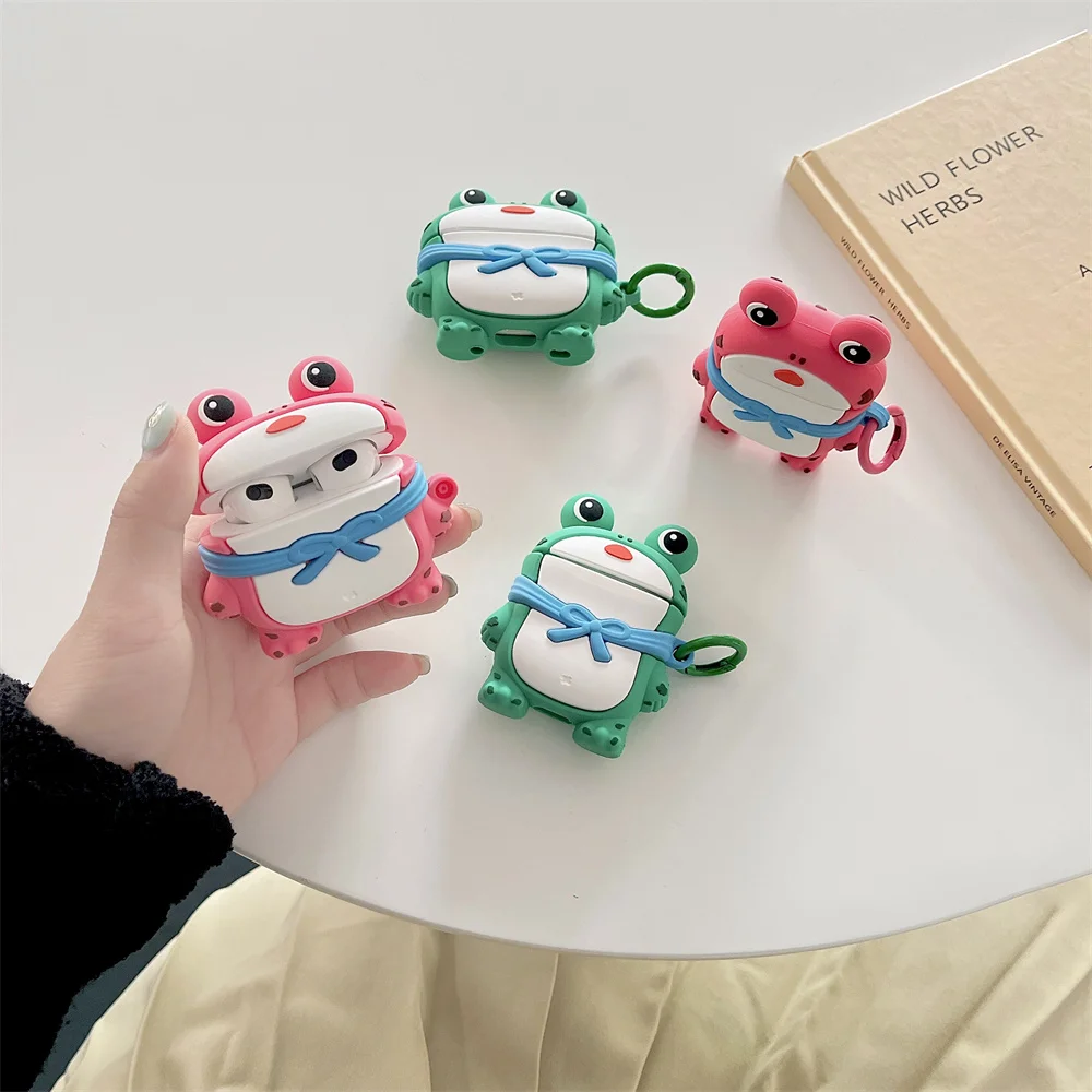 New Cute Pink Green 3D Frog Soft Silicon Case For Airpods 3 Case Protect Earset Shell For Airpods 1 2 Pro Protective Accessories