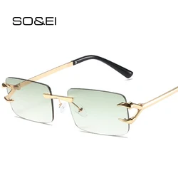 SO&EI New Rectangle Rimless Women Luxury Sunglasses Retro Brand Designer Clear Ocean Gradient Eyewear Men UV400 Sun Glasses