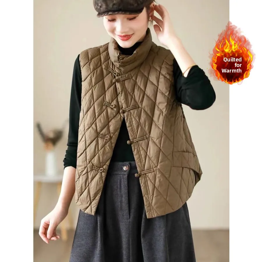 

Retro National Sle Quilted Cotton Vest Outerwear Large Size Women's Winter Faion Stand Collar Lightweight Warm oulder P...