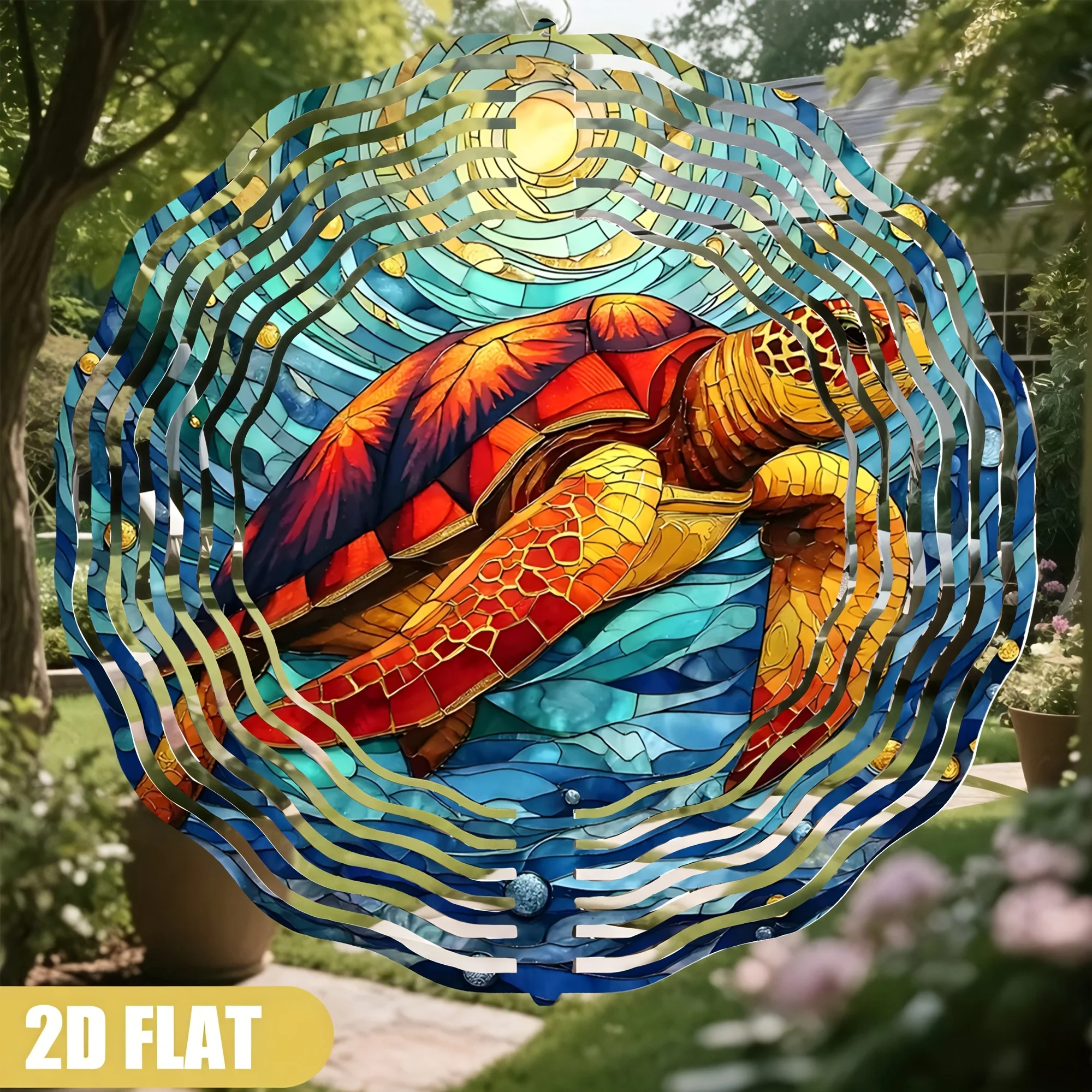 Poppica Art Meeresschildkröten-Windspinner 360 °   Rotierender Metall-Windspinner für Garten, Außenbereich und Strand-Dekoration