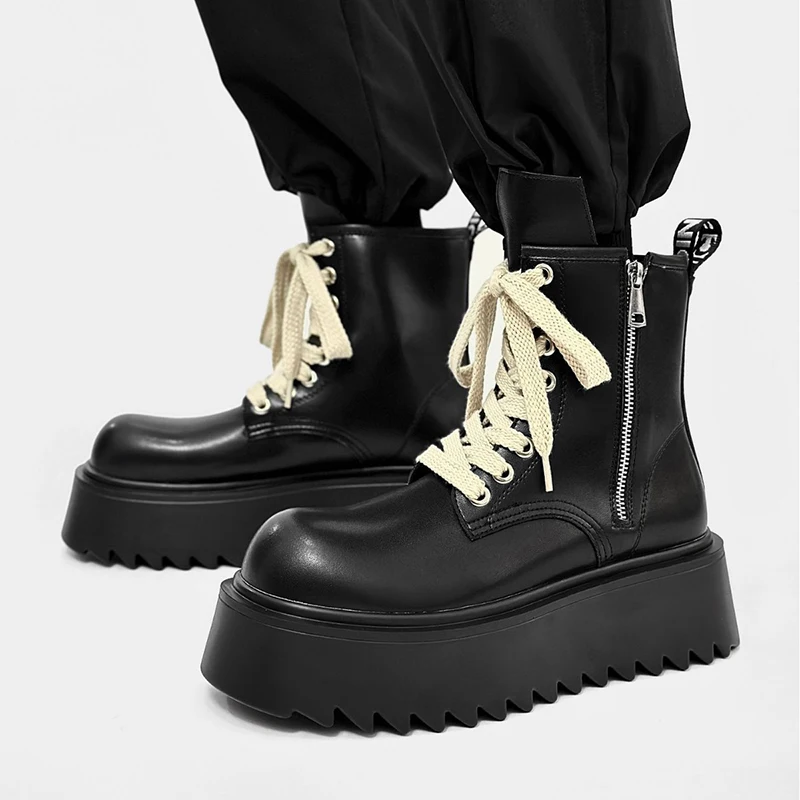 

mens fashion stage nightclub high platform boots lace-up genuine leather shoes cowboy spring autumn boot cool ankle botas hombre