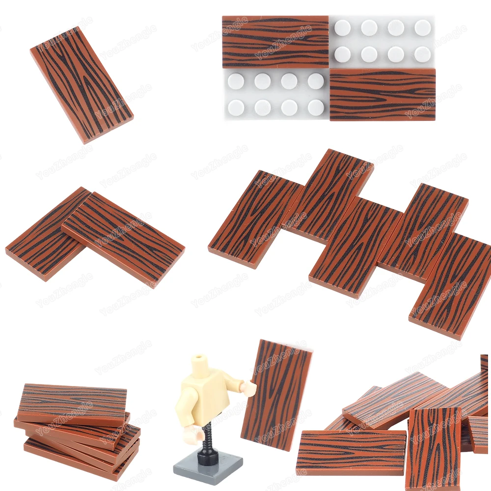 나무 질감 프린트 패턴 블록 87079 타일 베이스 2x4 부품 87079 조립 MOC 피규어 하우스 장면 모델 선물 소년 장난감