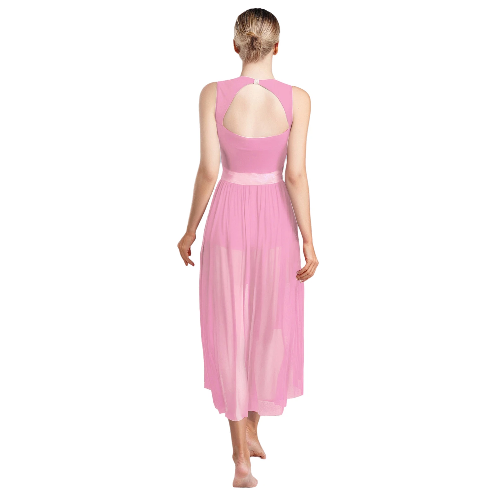 فستان رقص غنائي نسائي ثلاثي الأبعاد مزين بالزهور ومطرز بفتحة خلفية مع مشبك زي فستان متدفق معاصر #2