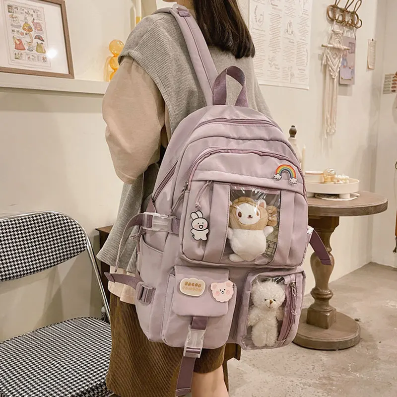 Large Capacity Women Multi Pocket Backpack Ins Junior High School Student School Bag Female Girl Backpack Laptop BookLarge ita