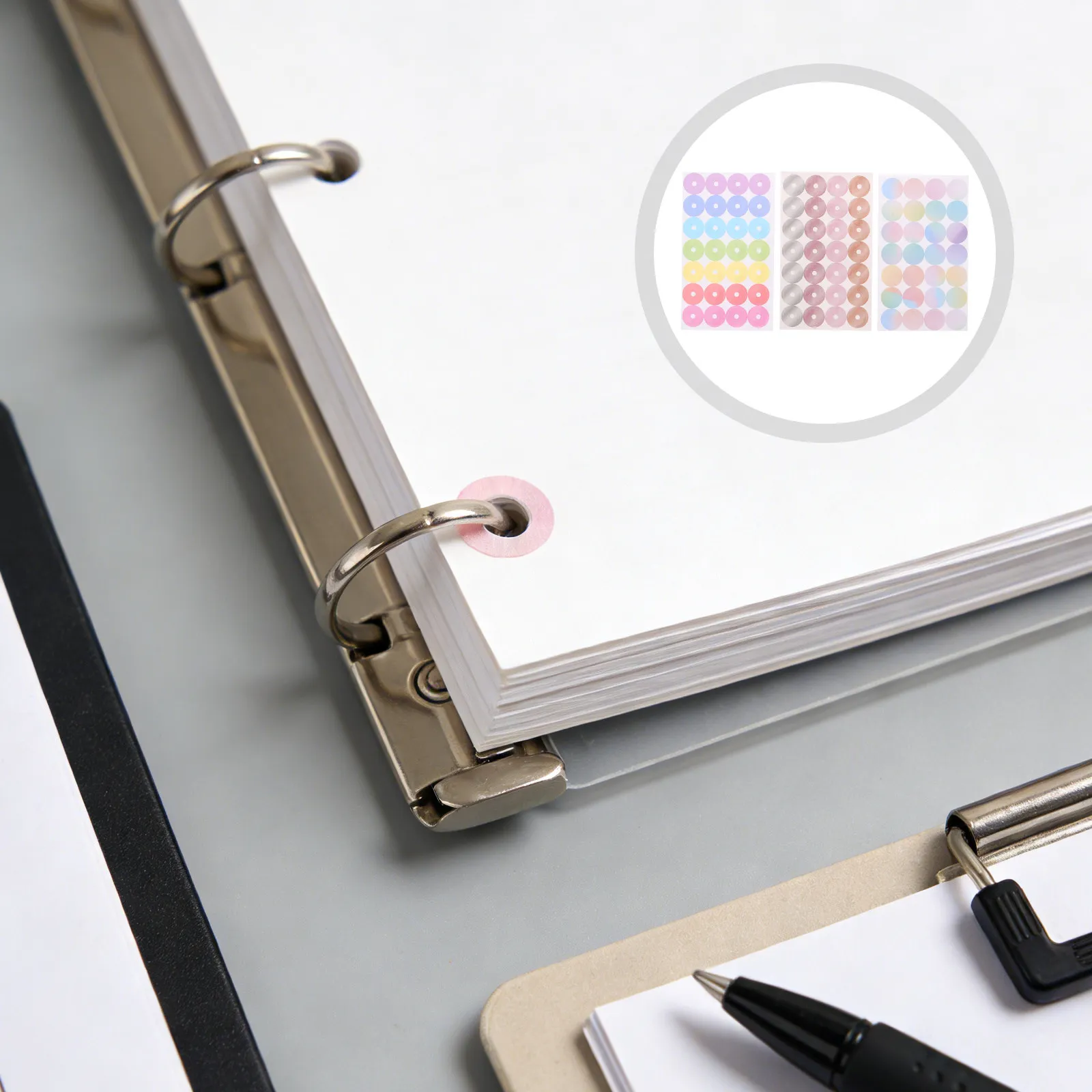 

24 листа самоклеящихся наклеек для усиления отверстий 68x11.6 мм, защитные вставки для перфорированной бумаги для блокнотов и тетрадей