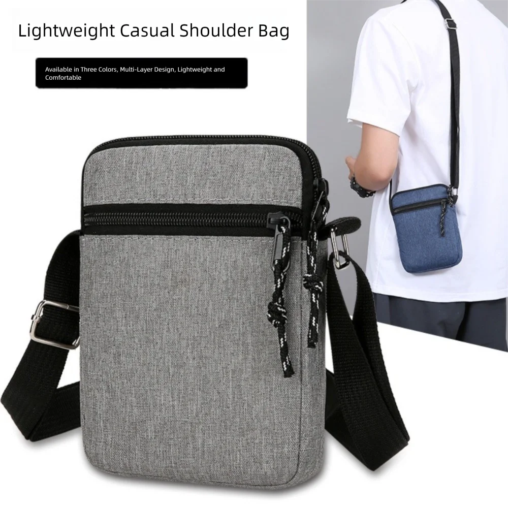 Casual Oxford Cloth Shoulder Bag Solid Color Adjustable Crossbody Bag Multiple Compartments Mobile Phone Bag for Men