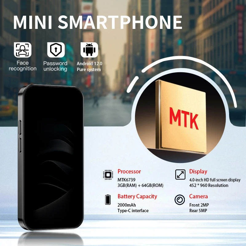 ONEMYTH M17 Pro 4G Android 12 Mini Smartphone, 4.0-inch HD Display, Dual SIM 2+16/3+64GB, Children/Gift Phone