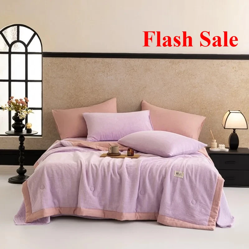 

2025 new cotton bubble double-layer yarn summer quilt soybean summer quilt four-piece summer cool air conditioner quilt