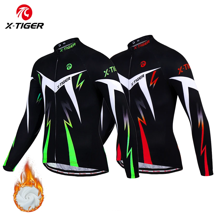 X-TIGER Men's Winter Cycling Jersey 3D Cut Windproof Thermal Long Sleeves Gear MTB Road Rides Cold-Weather Cycling Enthusiasts