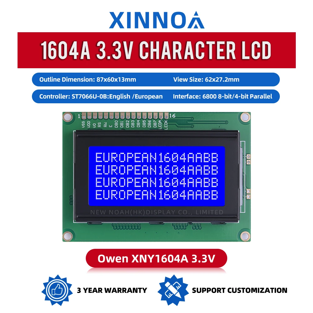 European Blue Film White Letters 1604A 3.3V Character LCD Module Display Screen 04*16 16PIN ST7066U Stable Supply Of Goods