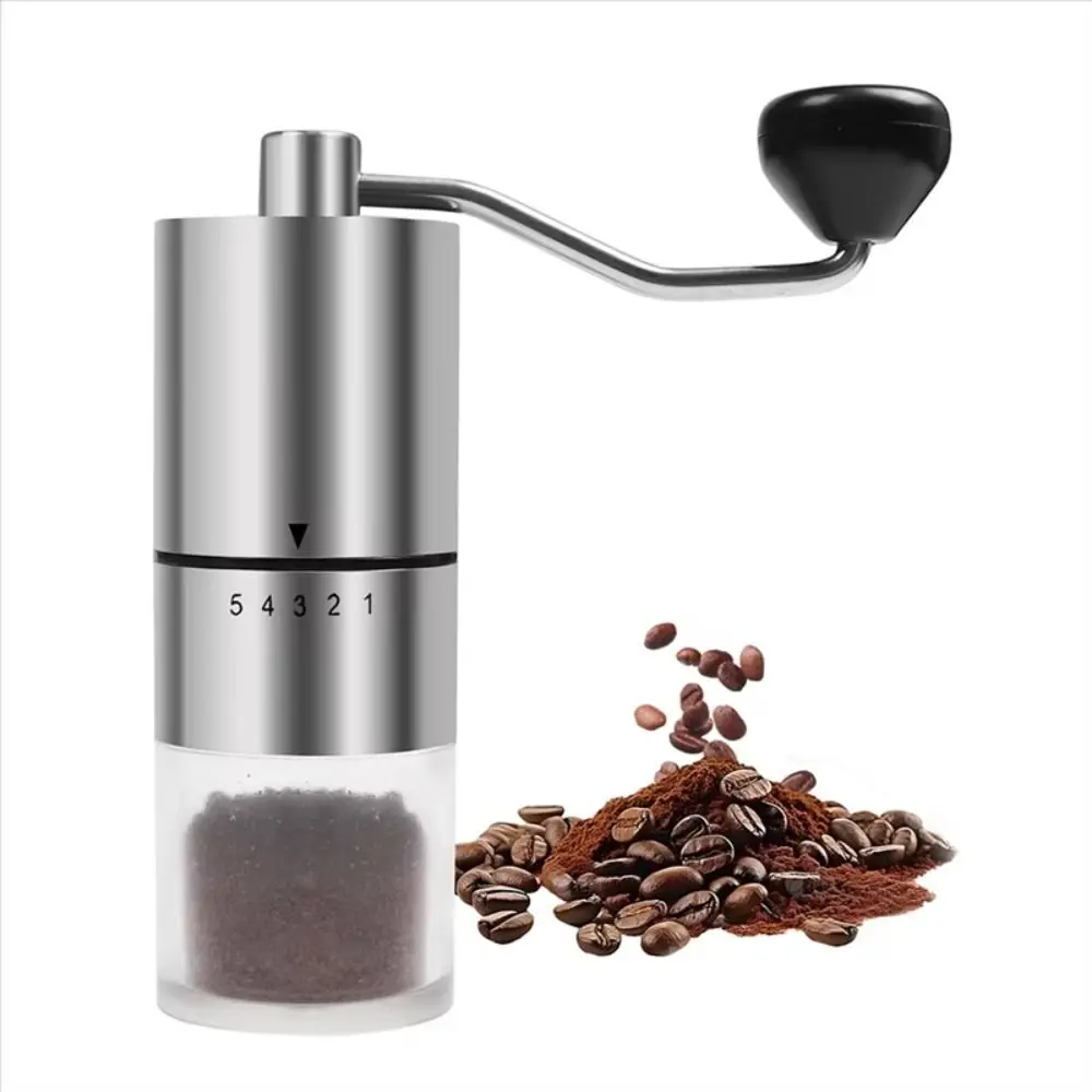 

5-Gears Adjustable Coffee Bean Grinder Clear Bin Comfortable Handle Hand-Cranked Coffee Mill Effort Saving Detachable