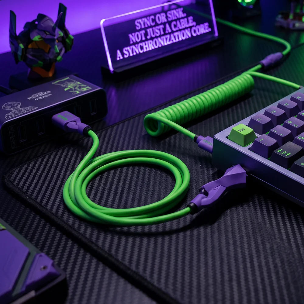 EVA 01 Themed Fast Charging USB-C Cable 1M Green Purple Data Sync Cord 3A Quick Charge for IPhone 16/17 Android Gaming Devices