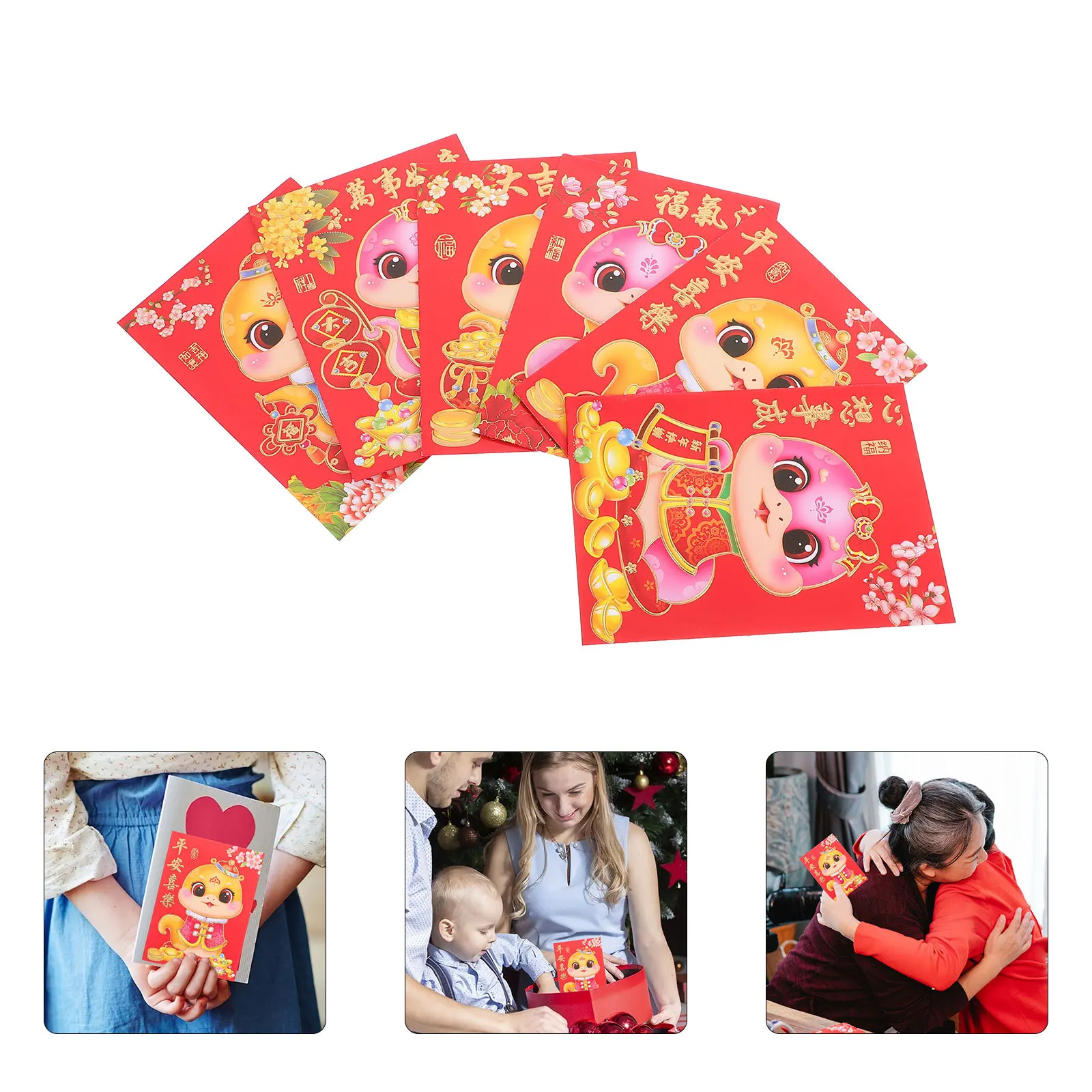 

60pcs Cartoon Envelope 2025 Sturdy Paper Snake Design Chinese New Year Red Packet For Wedding Birthday Festival Celebration