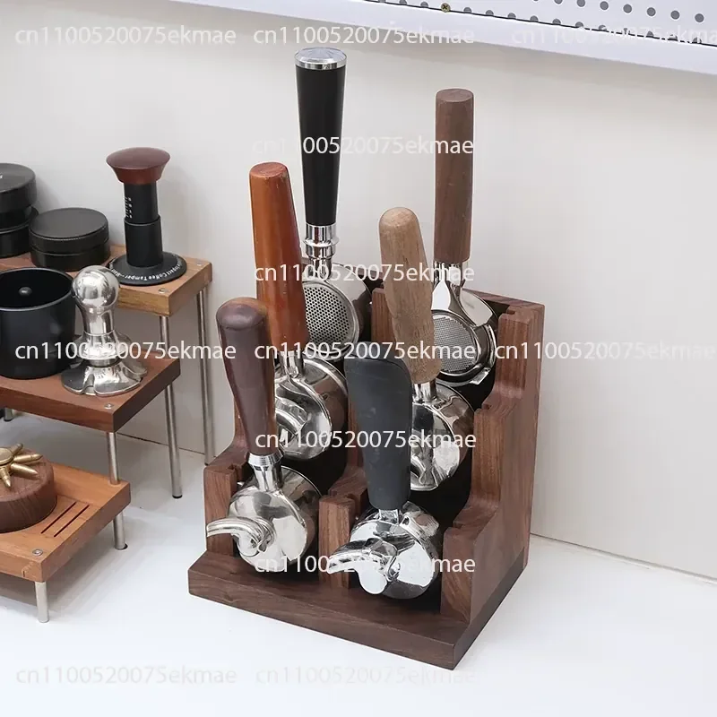 Coffee Handle 6-position Handle Storage Rack, Desktop Handle Rack, Bottomless Horn Universal Walnut Solid Wood Storage Seat