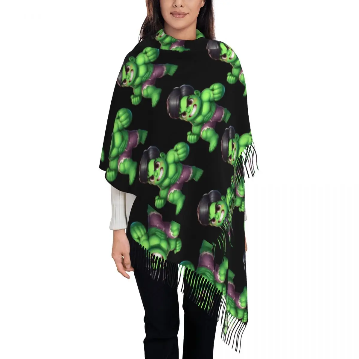 

Изготовленный на заказ шарф с героями мультфильмов Халка, женская мода, зима-осень, шаль с кисточками, накидки