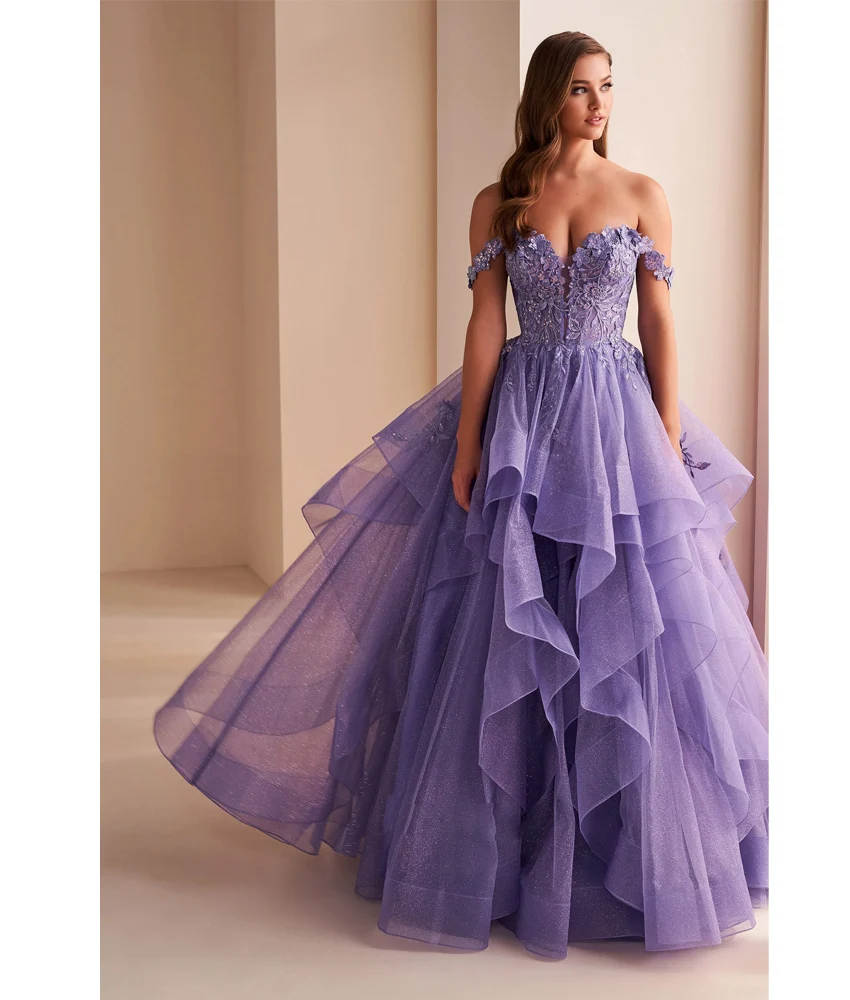 カスタマイズされた絶妙なチュール A ラインオフショルダーアップリケイブニングドレスファッション恋人フロアレングスホームカミングドレス