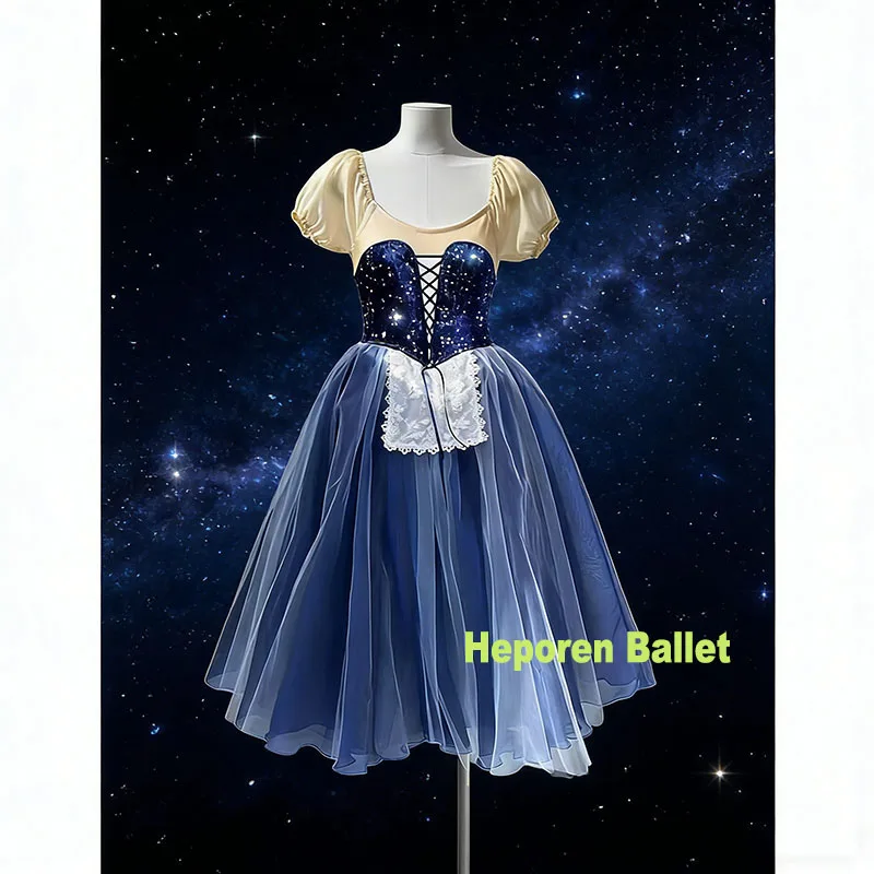 

Профессиональное синее балетное платье Giselle с узором в виде звезд и леотардом, классические танцевальные платья для женщин, балетный костюм Heporen