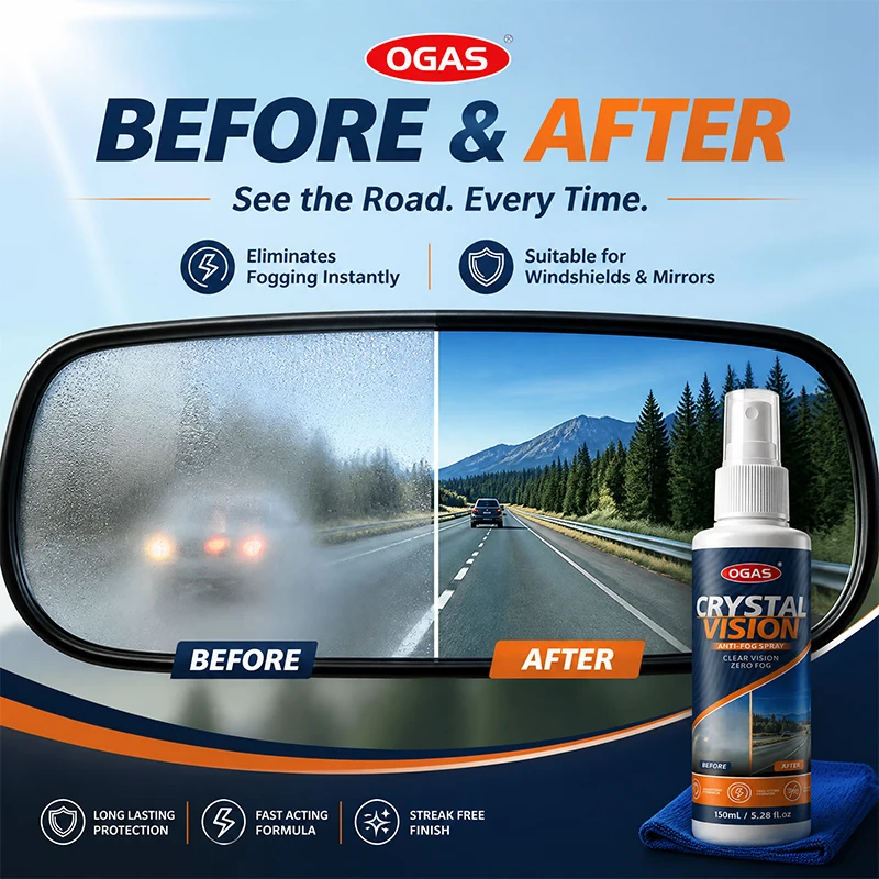 OGAS Crystal Vision Anti‑Fog Spray 150ml 72‑Hours Long Lasting Fog Repellent Streak‑Free For Car Windshield Rearview Mirror