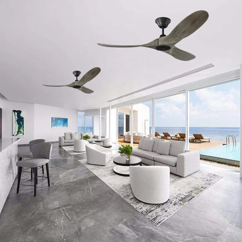 オーク材ブレード付きシーリングファン,リモコン付き,ライトグレー,DC