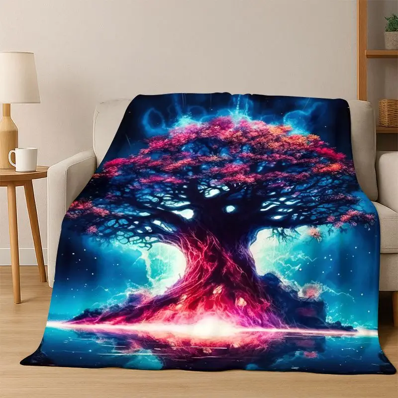 Tree of Life Nordic Mythology Yggdrasil Nature cartoon Flannel Blanket Soft Throw Blanket for Bedroom Living Room Bed Travel kid