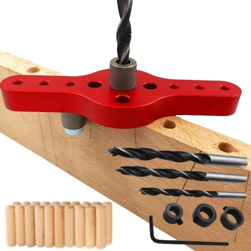 Alloy Dowel Jig Vertical Pocket Hole Jig Woodworking Self Centering 6/8/10mm Drilling Locator Wood Dowelling Drill Guide Kit