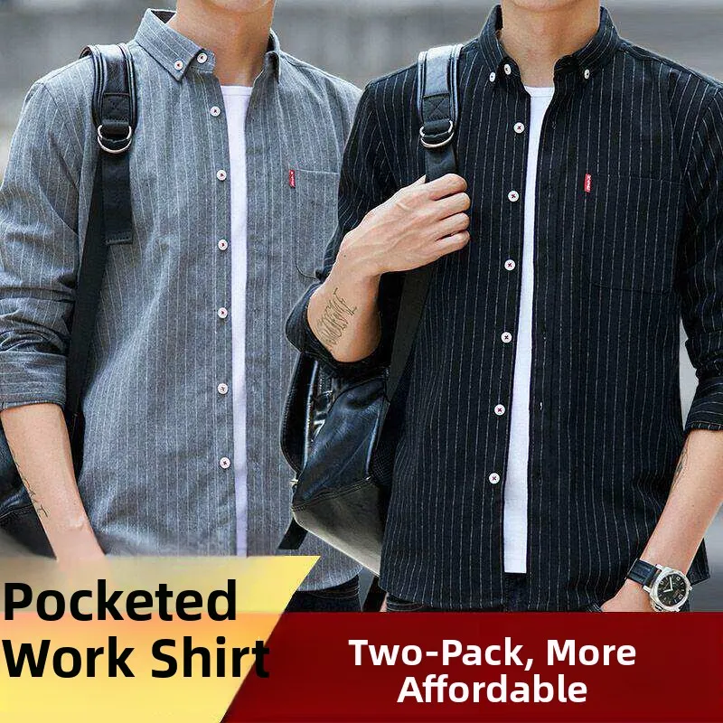 Cheap Men's Workwear Shirt Jacket Long Sleeve Striped Work Uniform Summer Resistant to Wear And Dirt Labor Protection Clothes