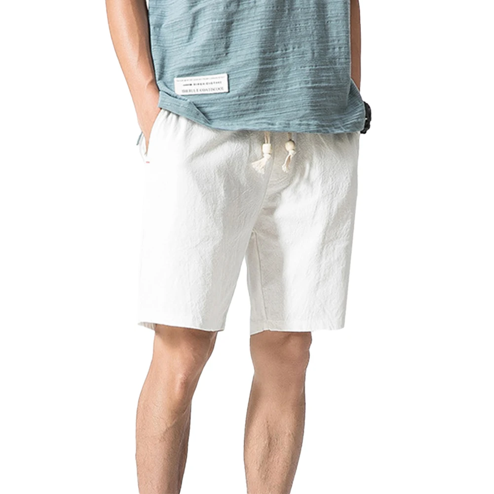 

Повседневные спортивные шорты-джоггеры для пляжа, из смесового хлопка и полиэстера, на шнурке, легкая ткань, стандартная длина